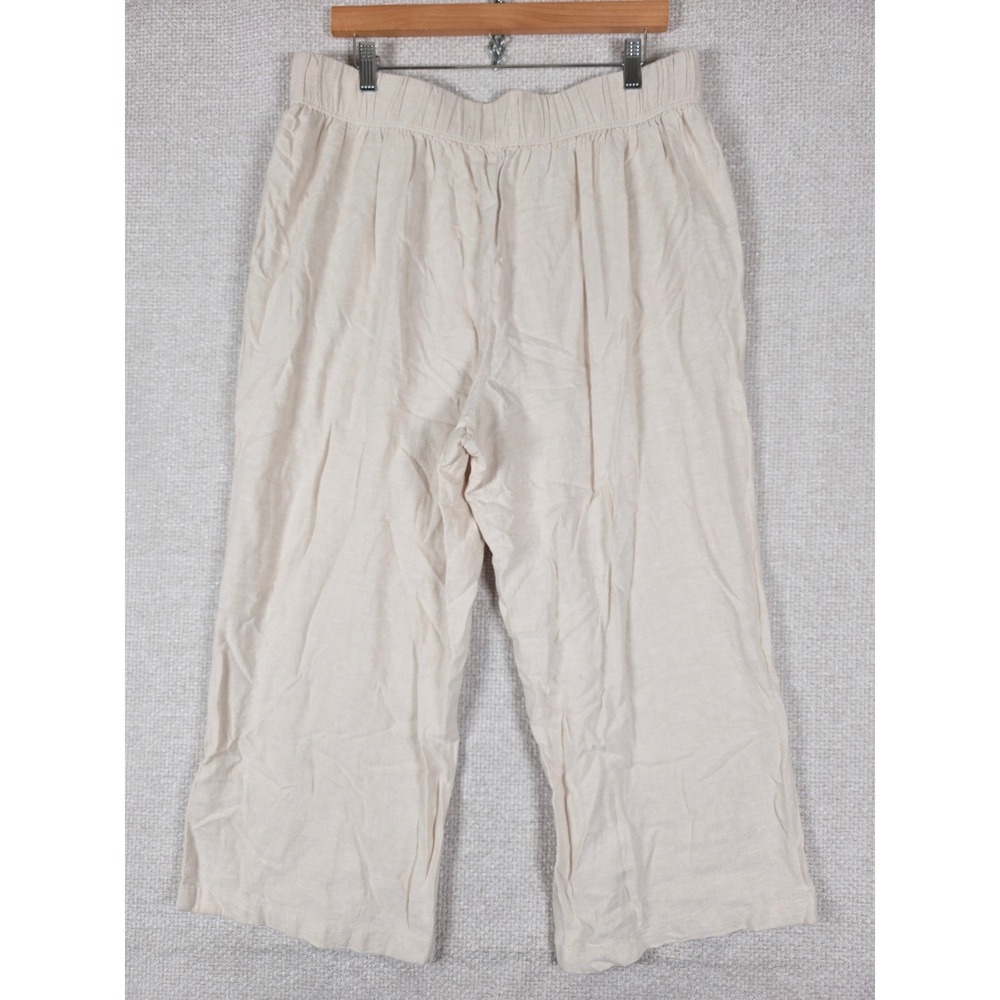 Croft & Barrow Womens‎ Linen Blend Wide Leg Crop Pants Beige Elastic Waist Large